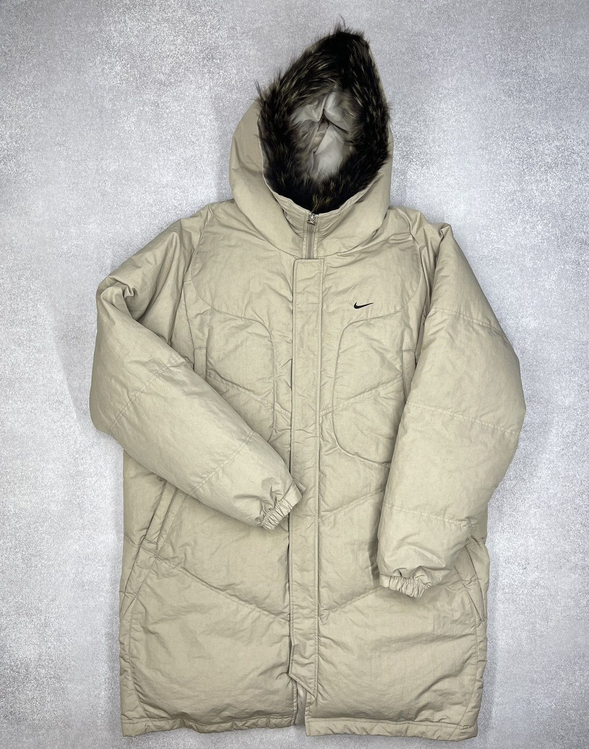 Nike × Nike ACG × Vintage Vintage Nike Puffer Jacket Parka Beige Swoosh Drill Y2K ACG Size US XL / EU 56 / 4 - 2 Thumbnail