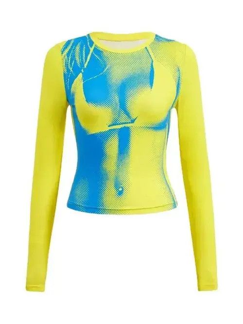 Japanese Brand Graphic Body Printed Long Sleeve Crop Top Women Y2K Clothes Size ONE SIZE - 7 Thumbnail