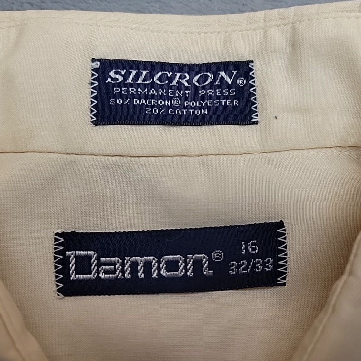 Vintage VINTAGE Damon Silcron Dress Shirt Mens 16 32/33 Yellow Dacron Blend Retro Office Button-Up Long Sleeve Collared Mens Regular XS? Size 42R - 5 Thumbnail