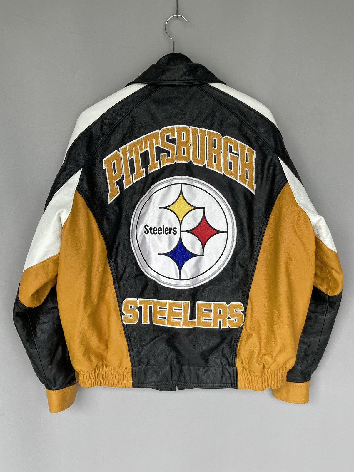 image of Leather Jacket x Nfl Vintage Pittsburgh Steelers Leather Varsity Jacket Nfl in Black (Size XL)