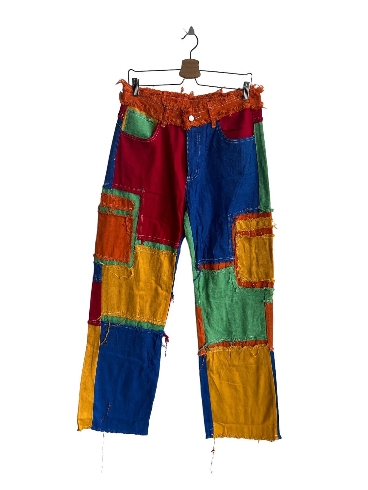 Japanese Brand Insane Beautiful Crazy Patchwork Multicolor Baggy Denim Jean Size US 33 - 3 Thumbnail