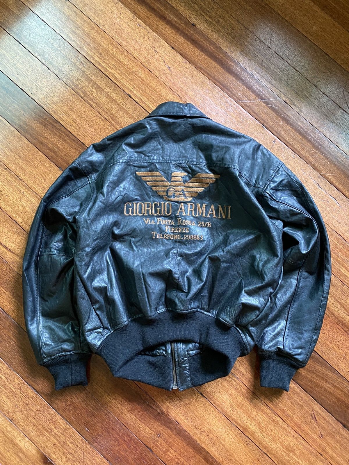 美品1990s giorgio armani leather ma1ジャケット Emporio Armani × Giorgio Armani × Vintage 1990s Armani Jeans