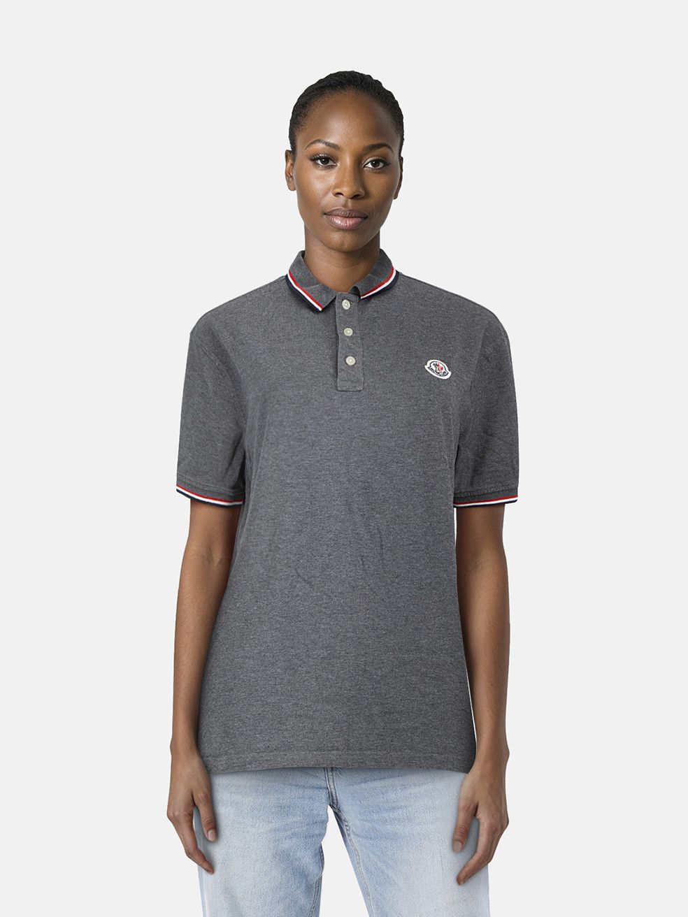 Moncler Grey Logo Patch Polo Top Size XL / US 12-14 / IT 48-50 - 1 Thumbnail