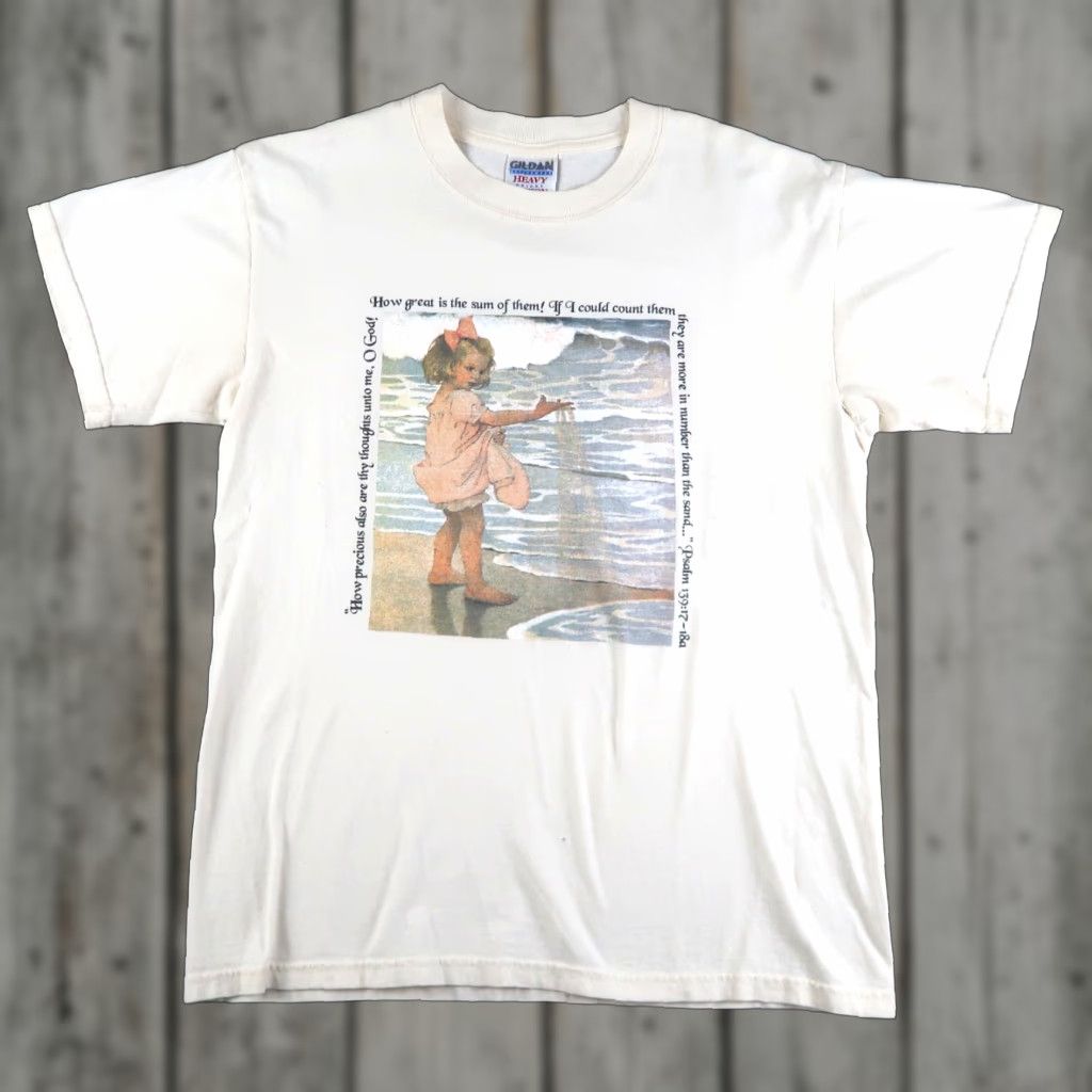 Vintage VINTAGE 2000s Y2K Jessie Willcox Smith Art T Shirt Mens M White Psalm 139:17 Graphic Print Size US M / EU 48-50 / 2 - 1 Thumbnail