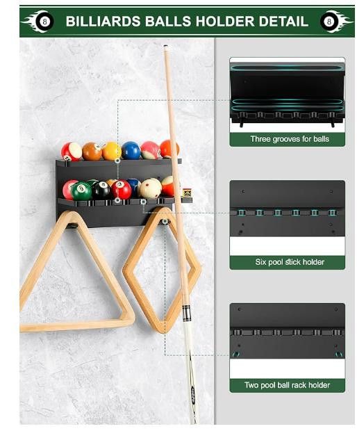 NBDN Nobrandedon Hardwood Billiard Ball Holder & 6 Pool Stick Holder - Racks Size ONE SIZE - 3 Thumbnail