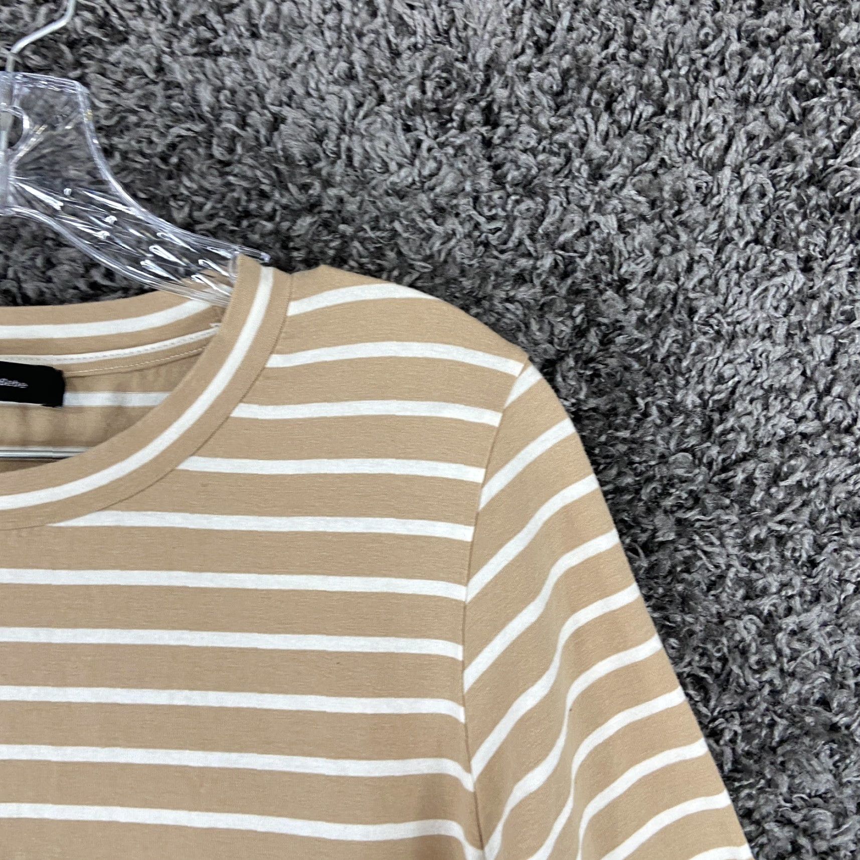 Bebe Messe Bebe Beige White Striped Dress T-Shirt Dress Pockets L Women Knee Length Size L / US 10 / IT 46 - 5 Thumbnail