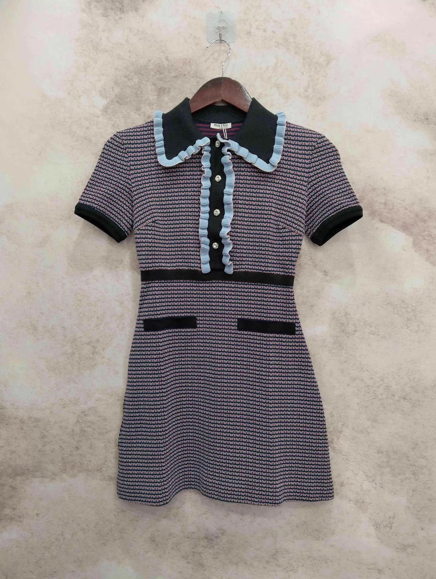 Miu Miu Miu Miu Ruffle Crystal Color Block Knit Dress XS Size XS / US 0-2 / IT 36-38 - 1 Thumbnail
