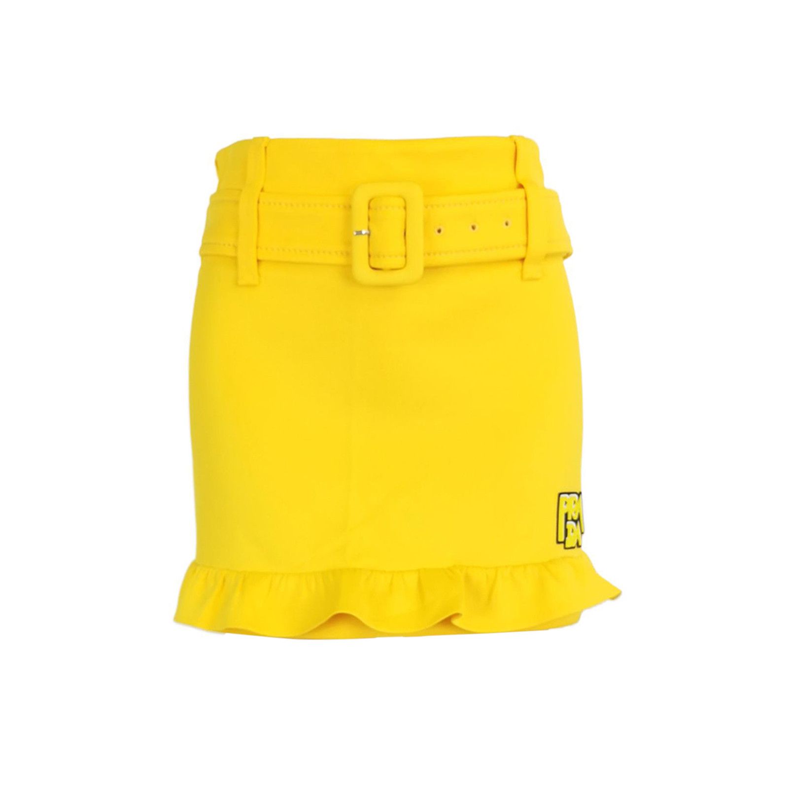 Prada Prada Yellow Logo Ruffle Hem Skirt 0089 Size 36" / US 14 / IT 50 - 1 Thumbnail