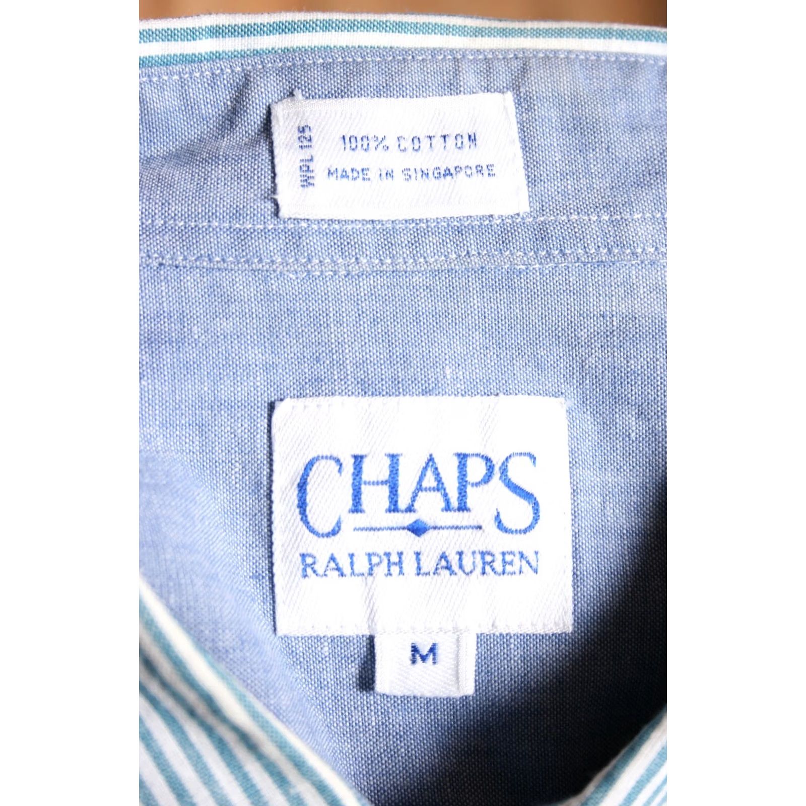 Chaps VINTAGE Chaps RALPH LAUREN Striped Oxford Shirt S/S Button Front MT Blue Green White Cotton Men Button-Up Chest 22.5" 32.5" MT Womens Mens Size US M / EU 48-50 / 2 - 5 Thumbnail