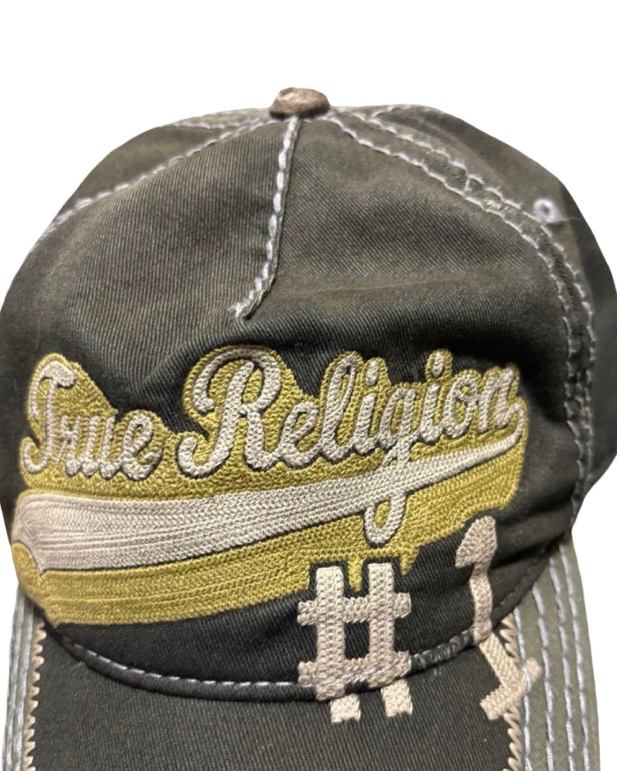 True Religion #1 Distressed Sashiko Stitched Base Ball Cap Size ONE SIZE - 2 Thumbnail
