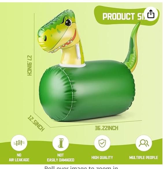 NBDN Nobrandedon Green Dinosaur Inflatable Hopping Animal up to 250 lbs Size ONE SIZE - 3 Thumbnail