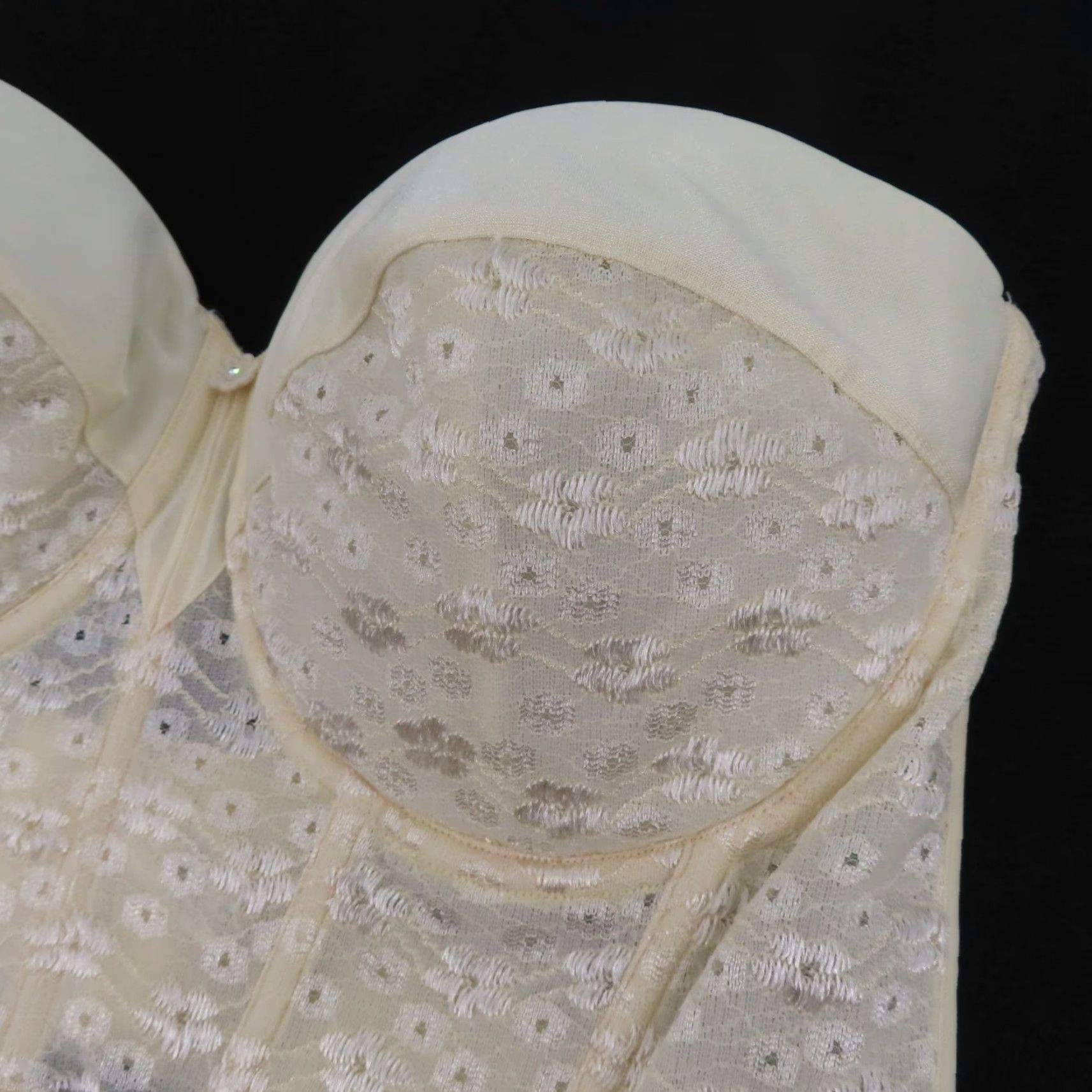 Vintage Dominique Bra 40D Longline Strapless Underwire Floral Ivory Chopper 8639 Womens Size ONE SIZE - 4 Thumbnail