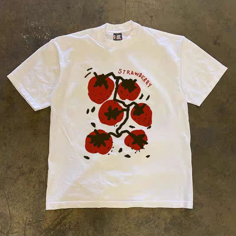 Vintage White retro strawberry print cotton t-shirt Size US M / EU 48-50 / 2 - 1 Thumbnail