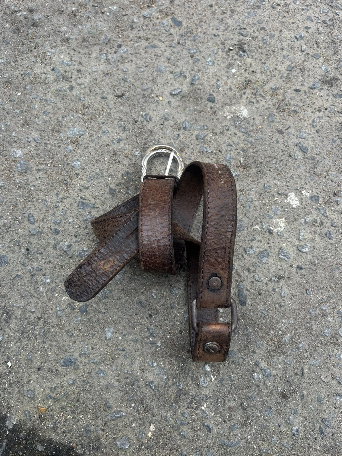 KMRii Rugged Patina Leather Belt Heavy Distressed Size 30 - 10 Thumbnail