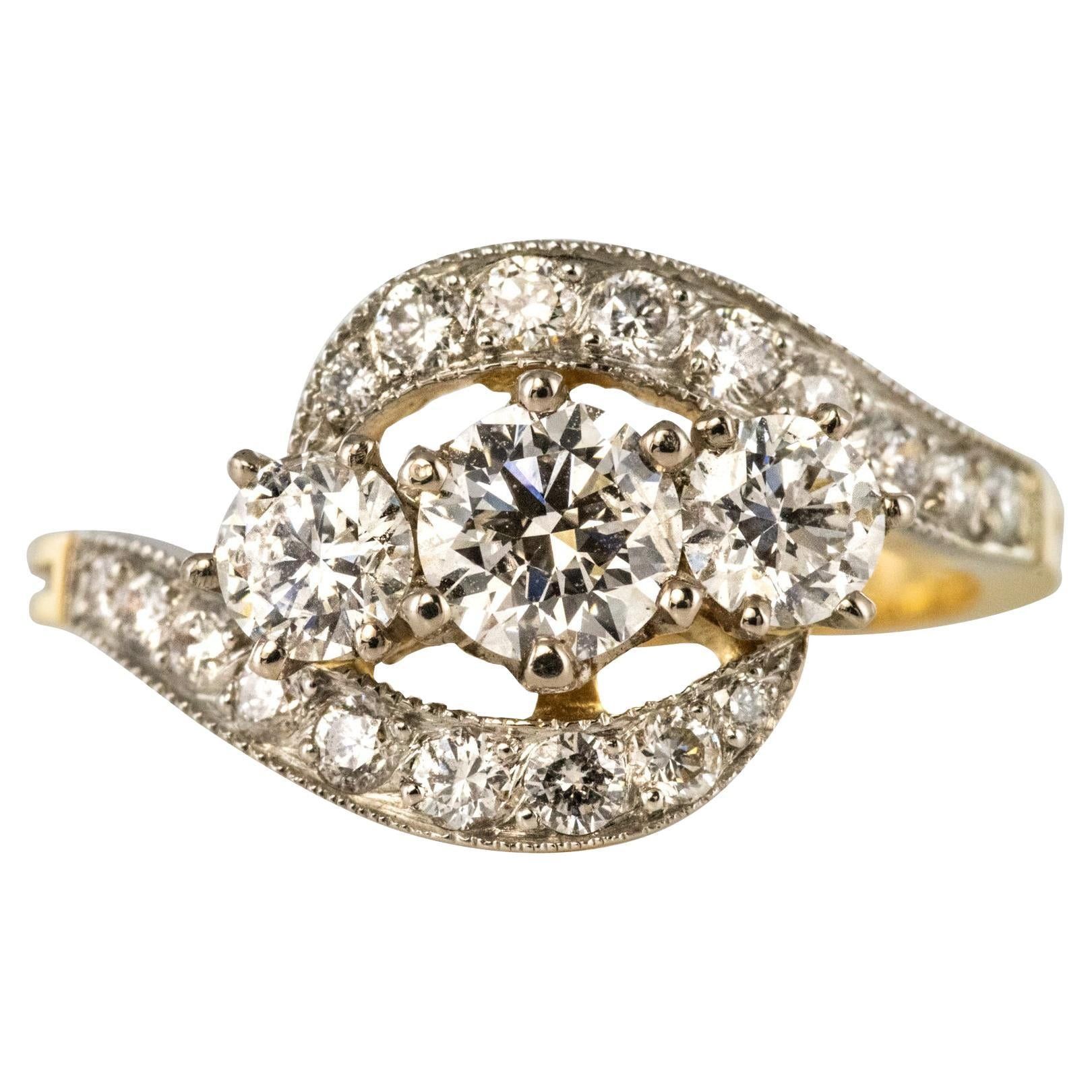image of Vintage New 1 Carat Diamonds 18 Karat Yellow Gold Trilogy Ring, Women's