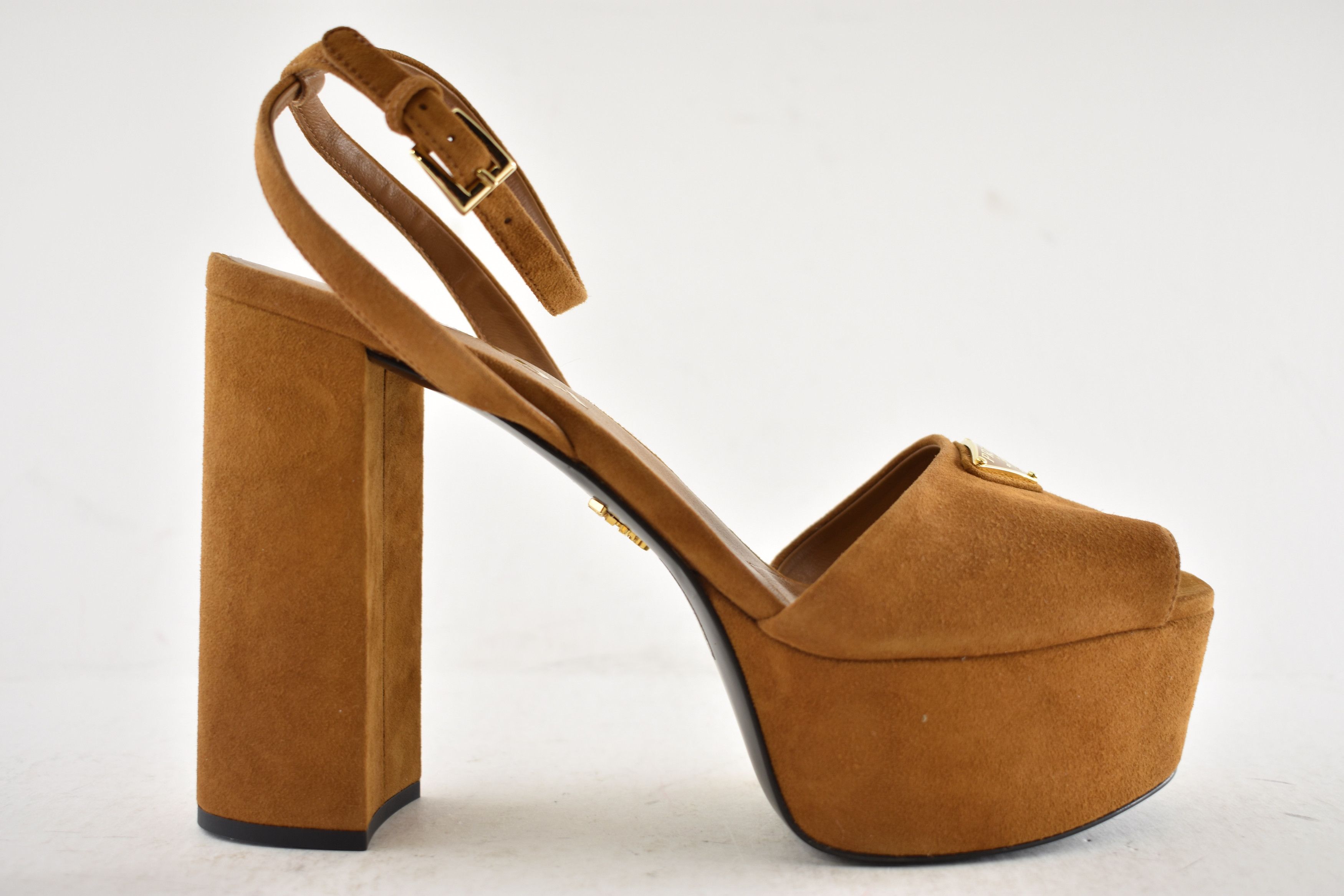 Prada Prada 115 Cognac Suede Platform Sandal Block Heel Pump 38.5 Size US 8.5 / IT 38.5 - 2 Thumbnail