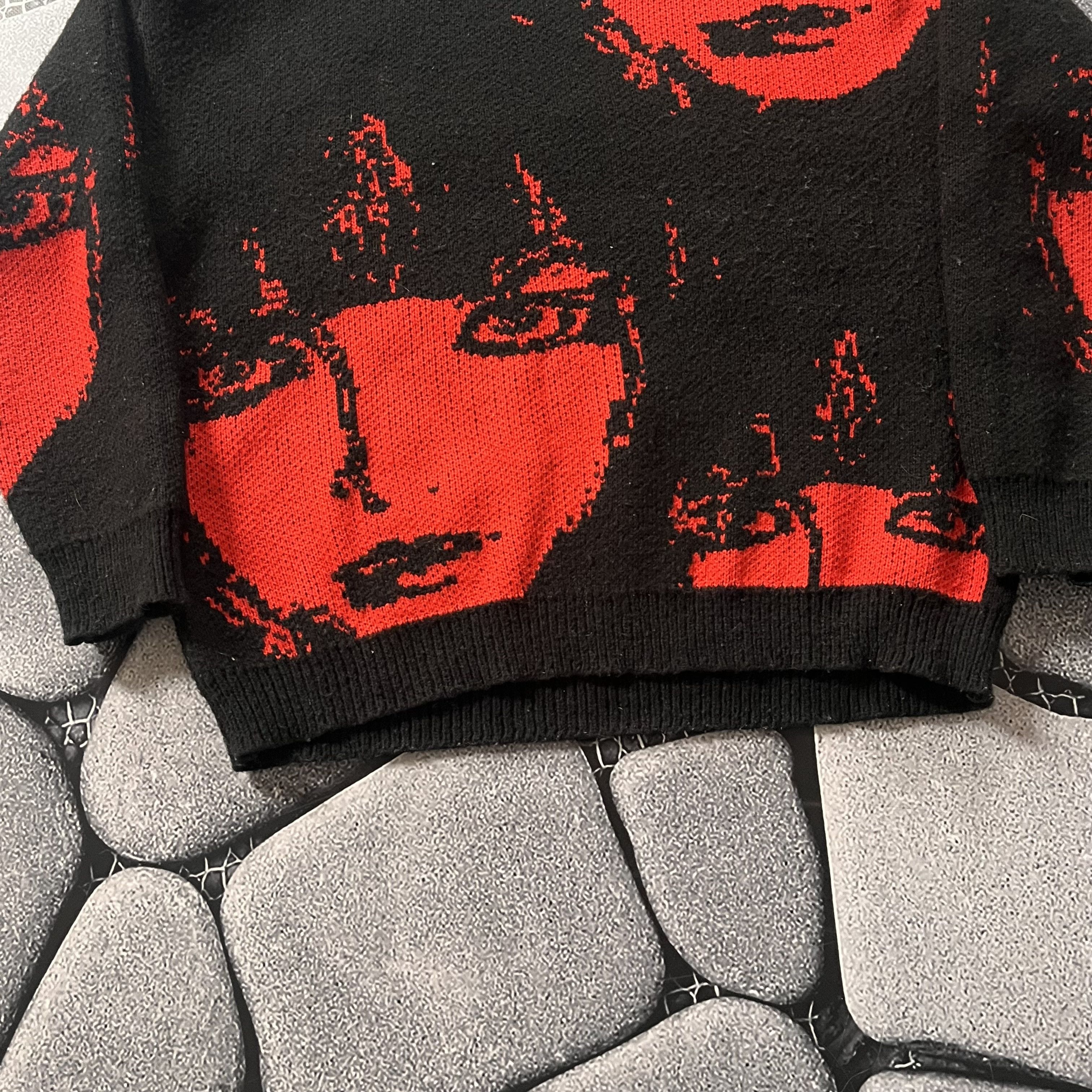 Other VINTAGE GOTHIC FACE PRINT SWEATER KNIT RED BLACK GRAPHIC Size US M / EU 48-50 / 2 - 9 Thumbnail
