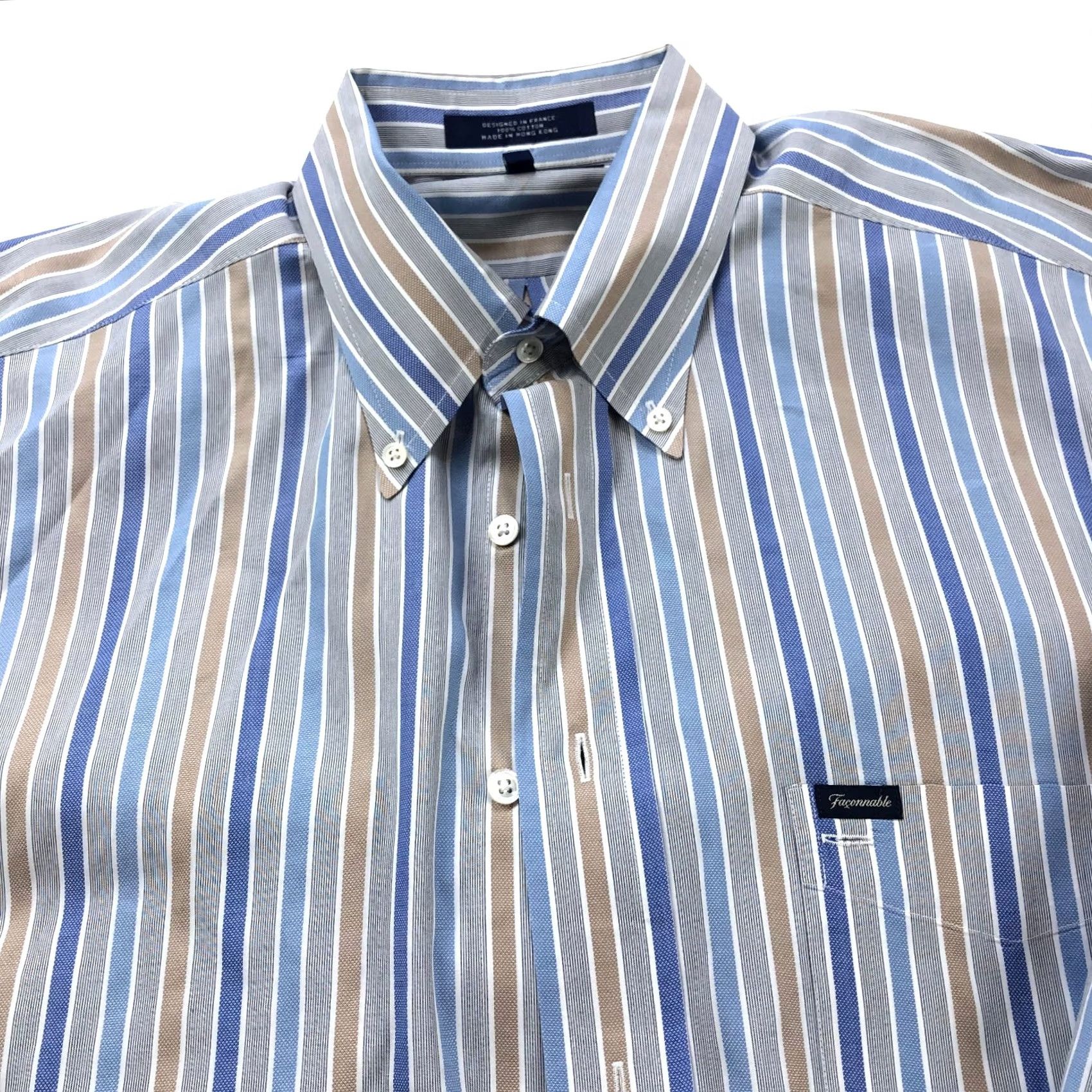 Faconnable Façonnable Dress Shirt Striped 16.5/35 Button Long Sleeve Cotton Gray Multicolor Mens Regular Size 46R - 2 Thumbnail