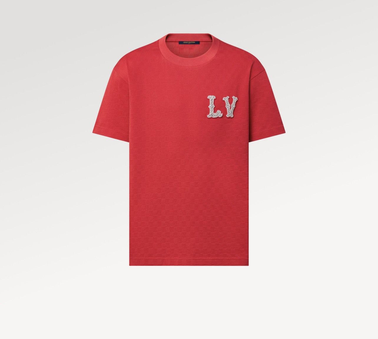 image of Louis Vuitton Cotton Pique T-Shirt With Embroidered Lv Patch, Men's (Size 2XL)