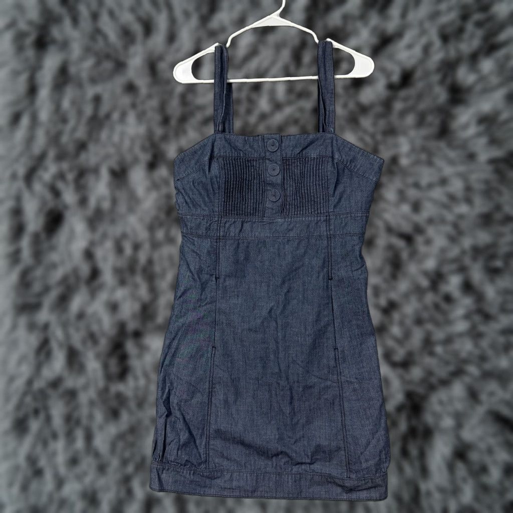 Vintage VINTAGE Calvin Klein Jeans Sundress L Blue Denim 90s Grunge Retro Square Neck Sleeveless Strappy Short Dress Women's Casual Summer Size 36" / US 14 / IT 50 - 1 Thumbnail
