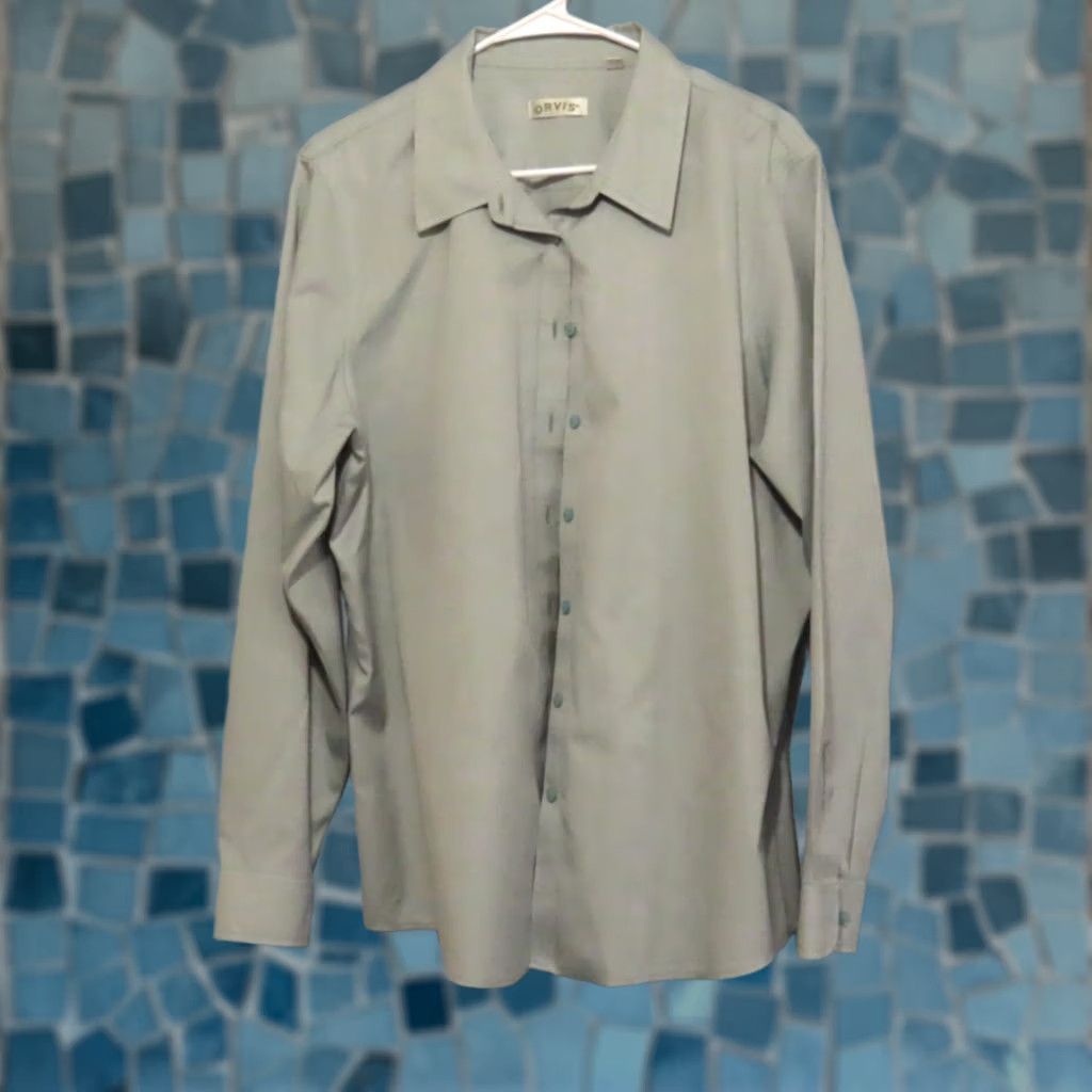 Orvis Orvis Women's Button-Up Shirt Gray 20 Long Sleeve Collared 100% Cotton Plus Size Regular Fit Blouse Size 3XL / US 20-22 - 1 Thumbnail