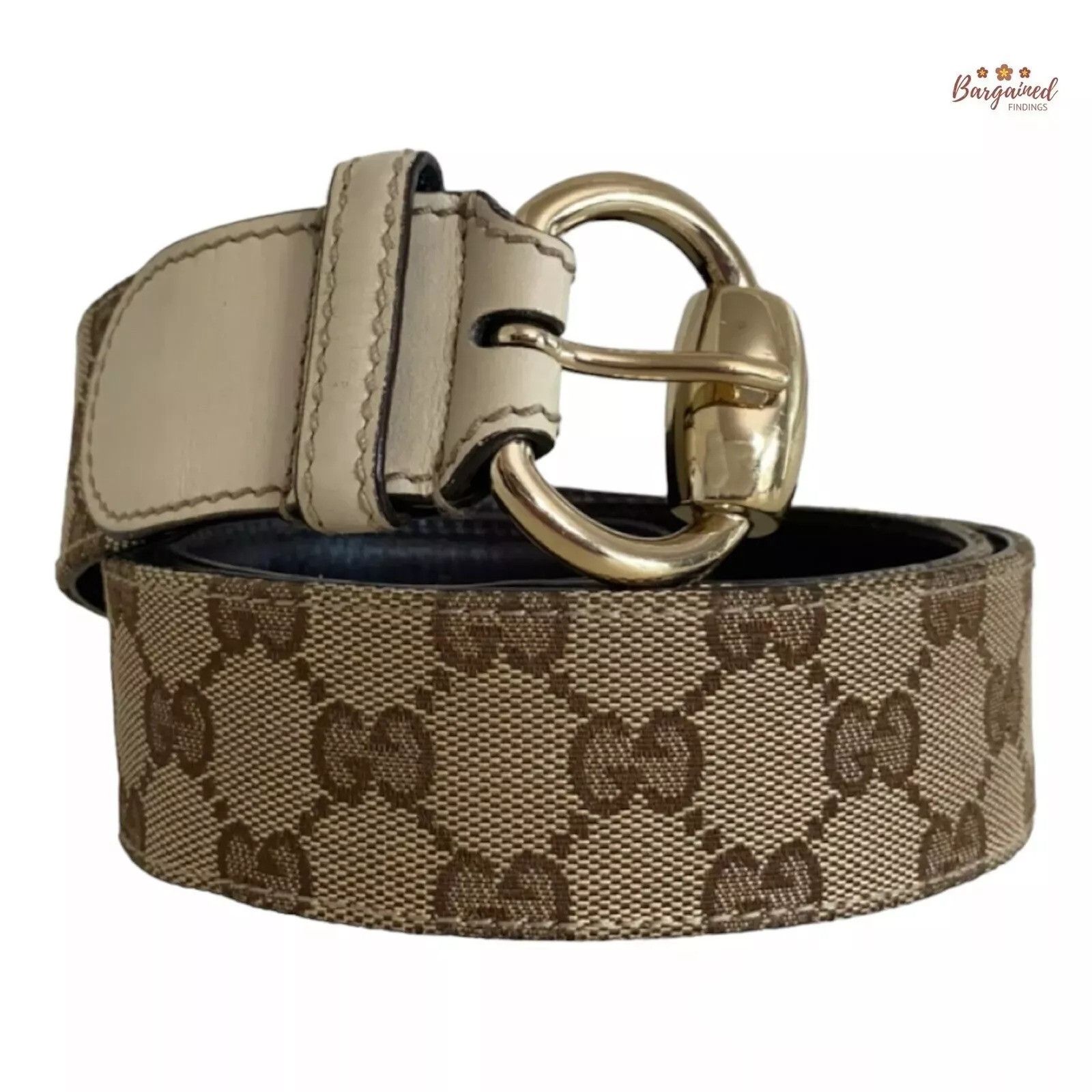 Gucci Gucci Brown Monogram Canvas Leather Gold Horsebit Ring Belt Size 32 - 1 Thumbnail