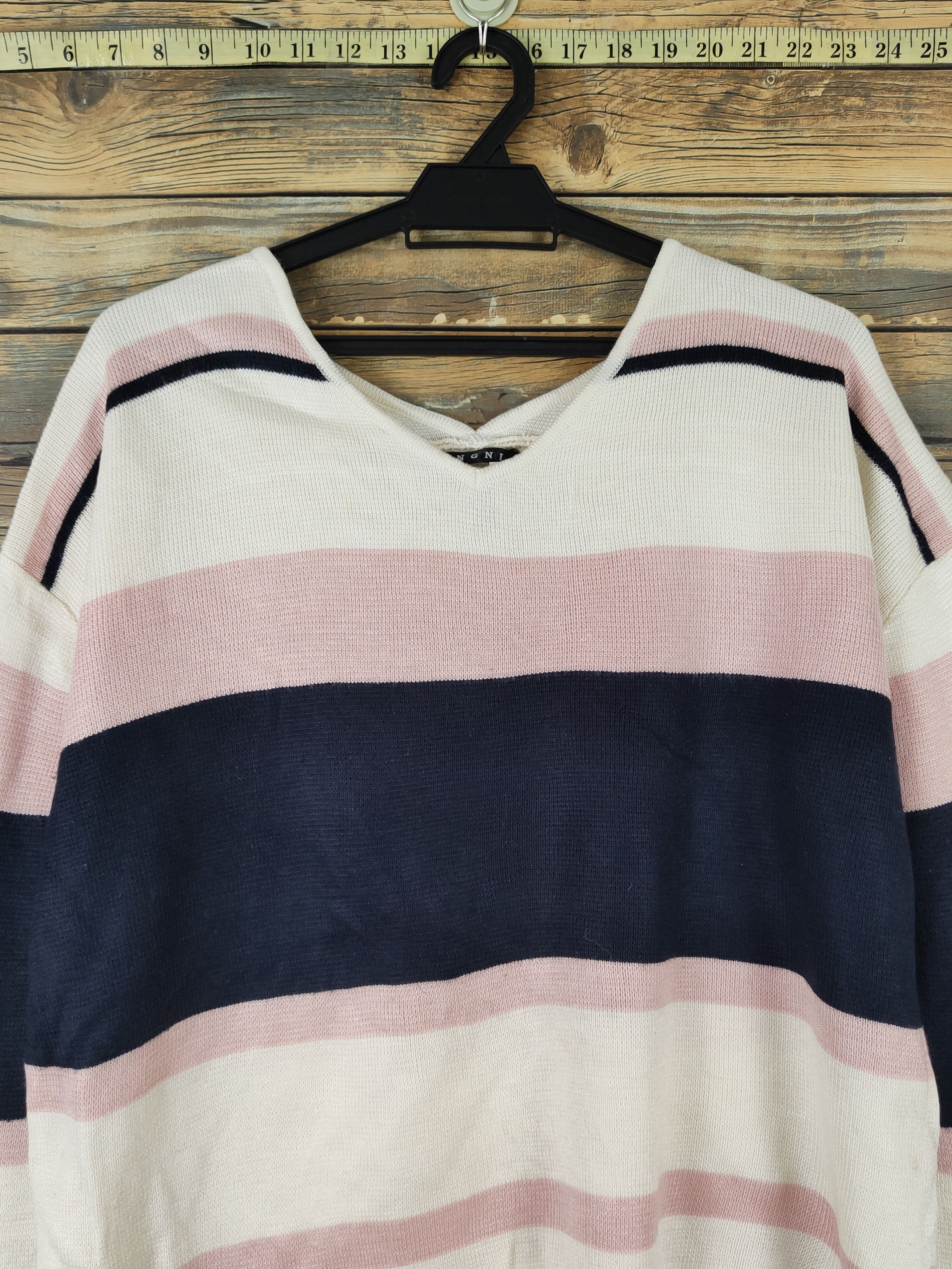 Japanese Brand Ingni Pink Ivory Stripe Knitwear Long Sleeve T-shirts #W2024 Size M / US 6-8 / IT 42-44 - 2 Thumbnail