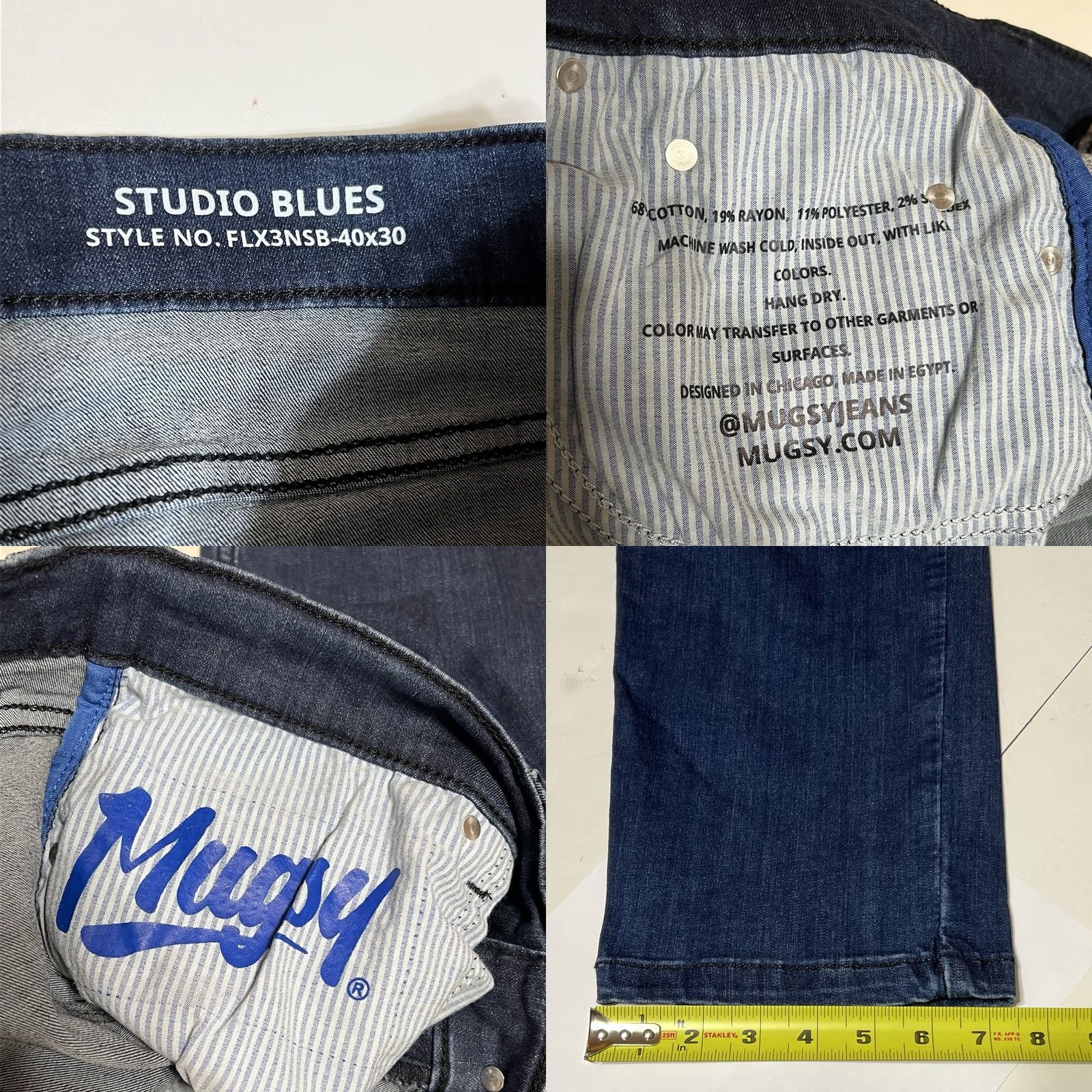 Vintage Mugsy Jeans Men’s 40x30 Blue Denim Stretch Relaxed Straight Zip 5-Pocket Size US 40 / EU 56 - 8 Thumbnail