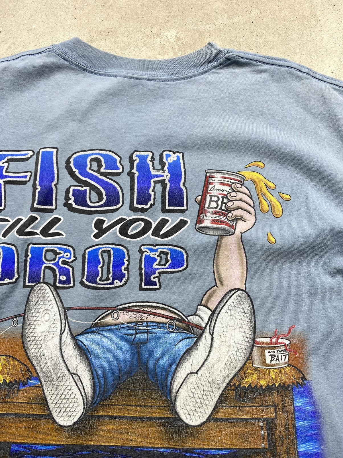 Vintage Vintage 00’s Fish Till You Drop Humor T Shirt Y2K Hype Size US L / EU 52-54 / 3 - 3 Thumbnail