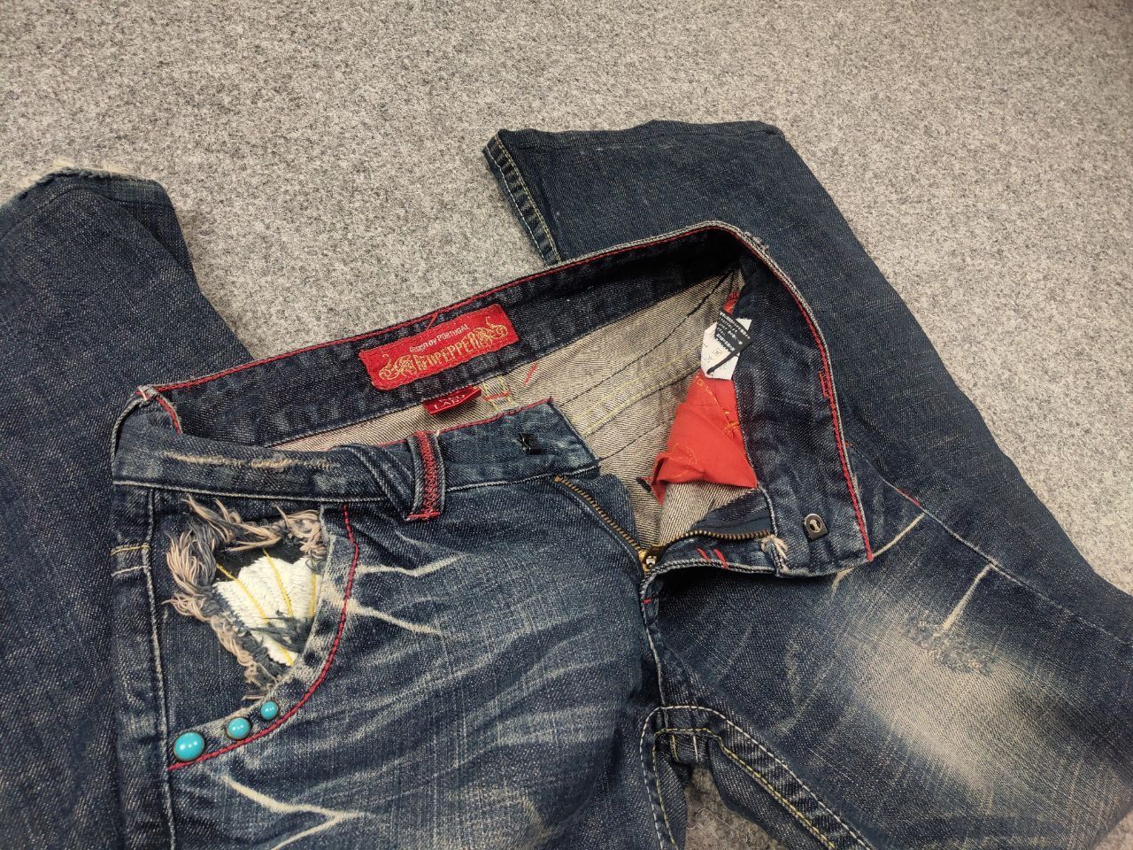 If Six Was Nine Red Pepper Japan Low Vintage Y2K embroidered Denim Jeans Size 27" / US 4 / IT 40 - 14 Thumbnail