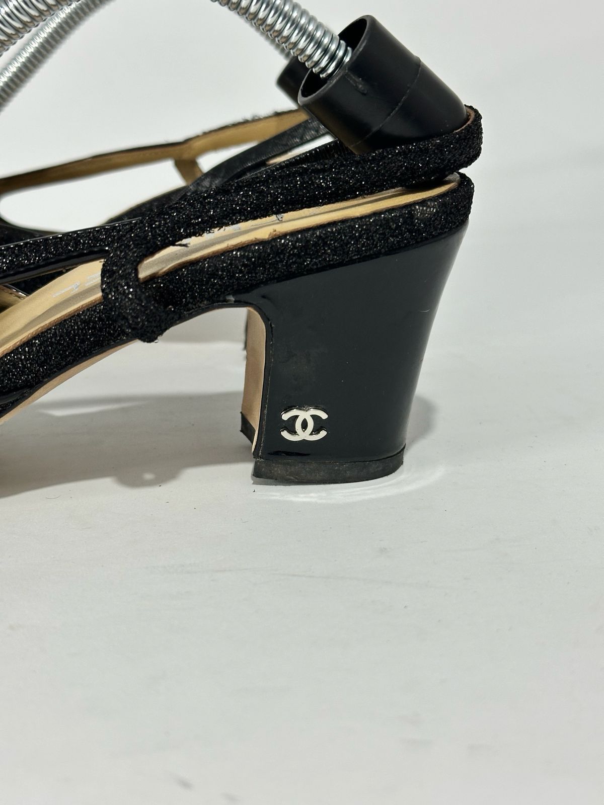 Chanel Chanel Black Glitter Fabric Leather Cap Toe Block Heel EU37 Size US 7 / IT 37 - 4 Thumbnail