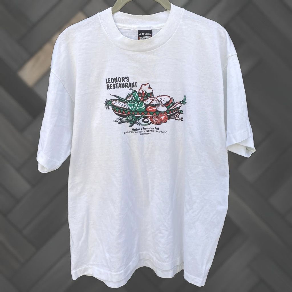 Vintage VINTAGE Hollywood T-Shirt North Hollywood Leonore’s Restaurant Mexican Vegetarian White XS? XL Size US XL / EU 56 / 4 - 1 Thumbnail