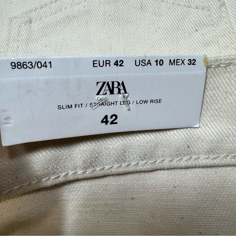 Zara NWT New ZARA Low Rise Straight Leg Flocked Ecru Jeans Size Size 32" / US 10 / IT 46 - 7 Thumbnail