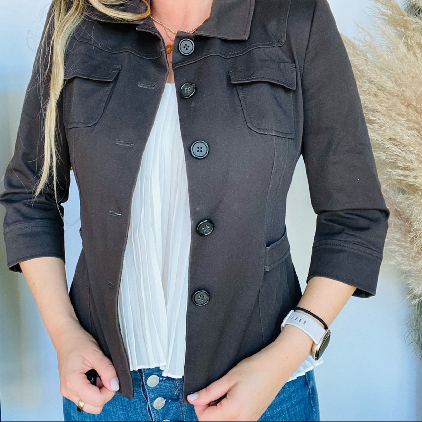 Elie Tahari TAHARI Black Button 3/4 Sleeve Work Jacket Blazer Belted Size M / US 6-8 / IT 42-44 - 8 Thumbnail