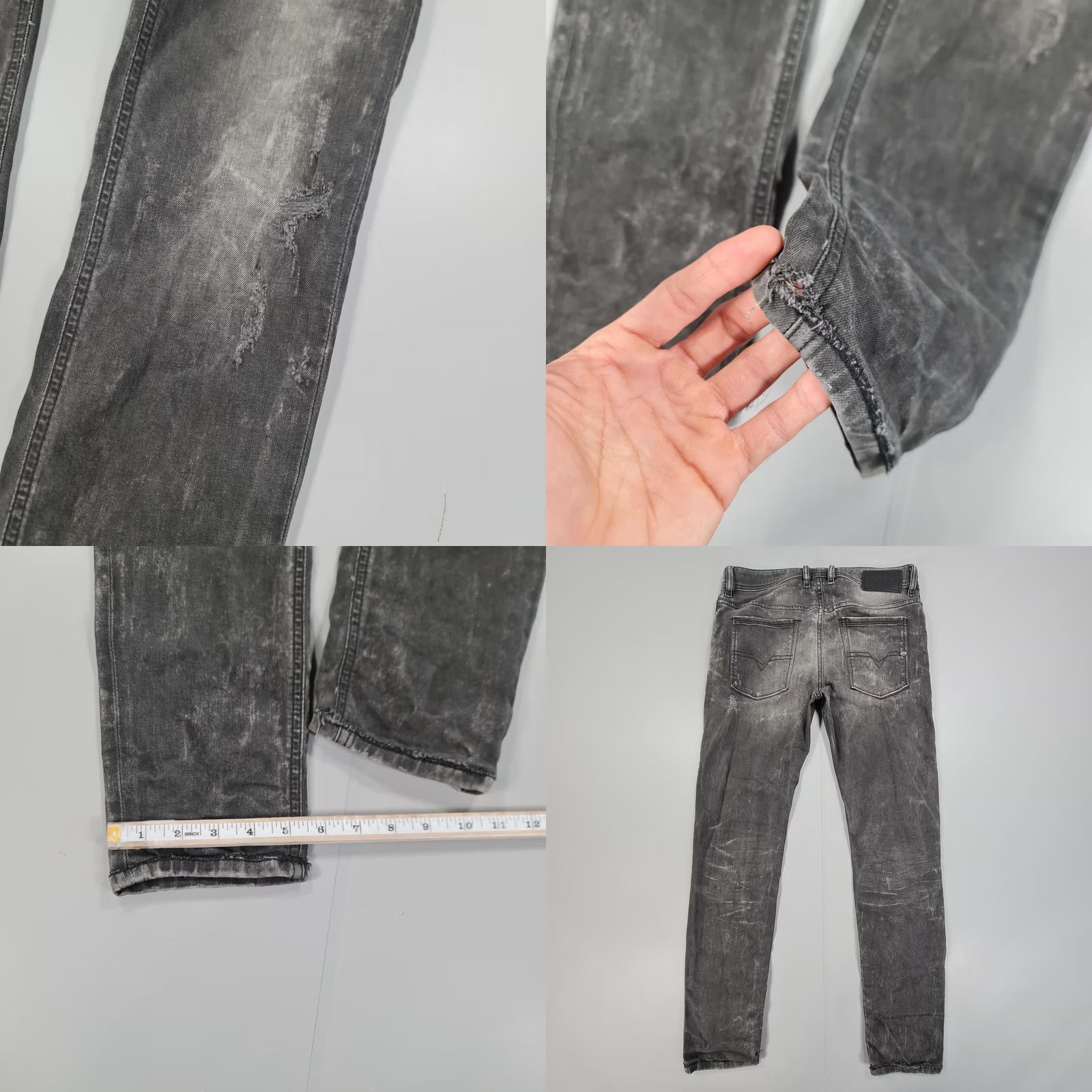 Diesel Diesel Sleenker Jeans Mens Grey Skinny Slim Stretch Denim 0676P W30 L29 5-Pocket Distressed 98% Cotton Elastane Slim Fit Size US 30 / EU 46 - 8 Thumbnail
