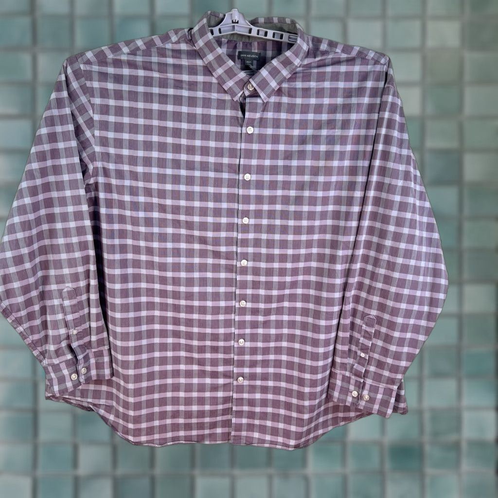Van Heusen Van Heusen Plaid Button-Up Shirt 4XLT Purple Cotton Blend Stretch Mens Classic Long Sleeve Size US XXL / EU 58 / 5 - 1 Thumbnail