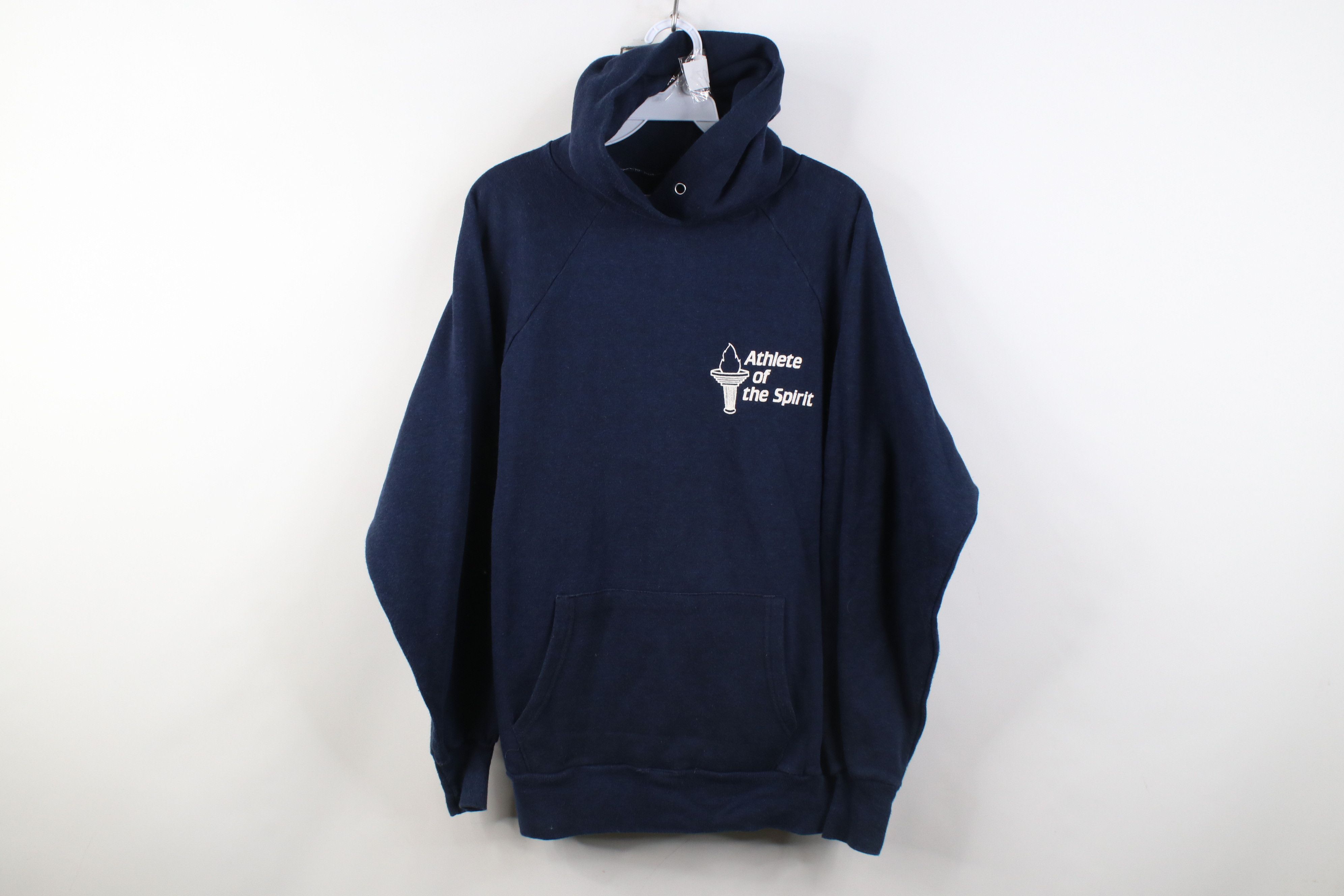 Vintage Vintage 70s Athlete of the Spirit Hoodie Sweatshirt Blue USA Size US XL / EU 56 / 4 - 1 Thumbnail