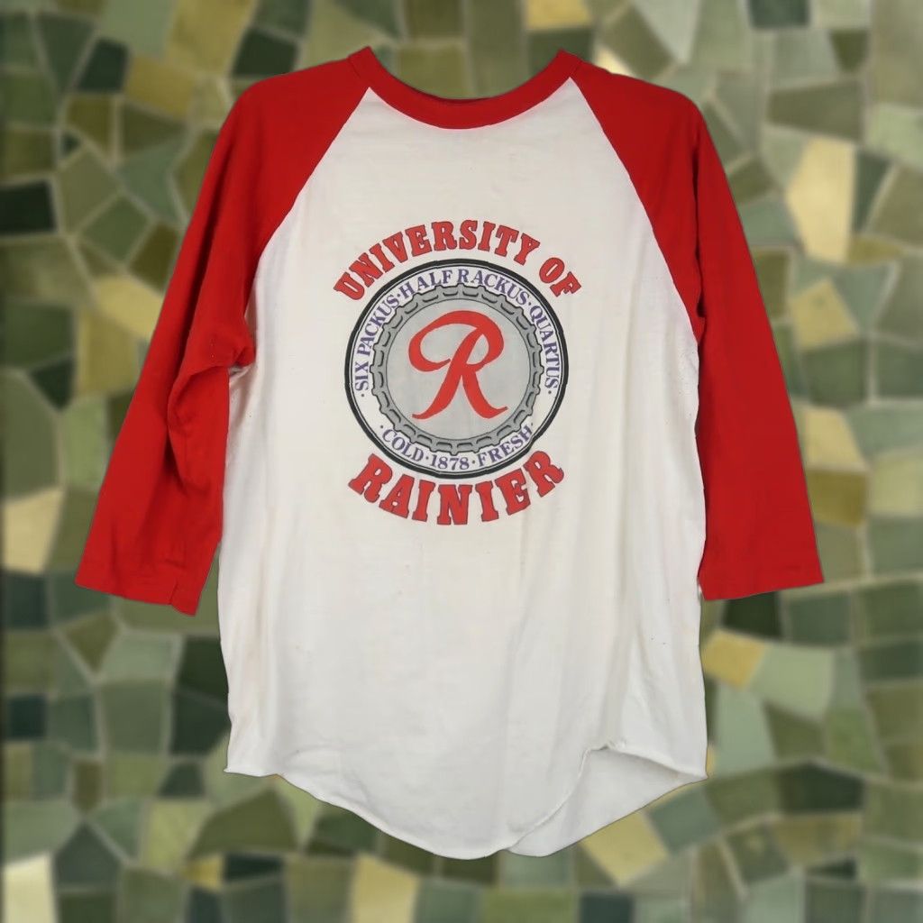 Vintage VINTAGE University of Rainier Raglan T-Shirt Sport-T Single Stitch Beer Men L White 70s 80s Baseball Tee Size US L / EU 52-54 / 3 - 1 Thumbnail