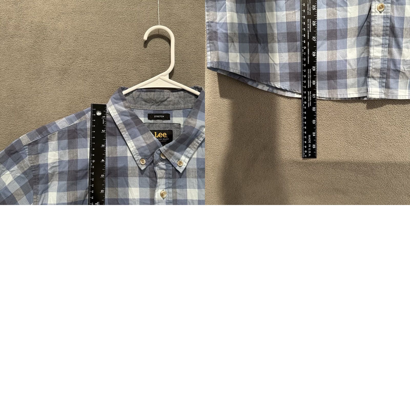Lee Lee Shirt Mens XL Blue Check Short Sleeve Button Down Stretch Regular Fit EUC Size US XL / EU 56 / 4 - 8 Thumbnail