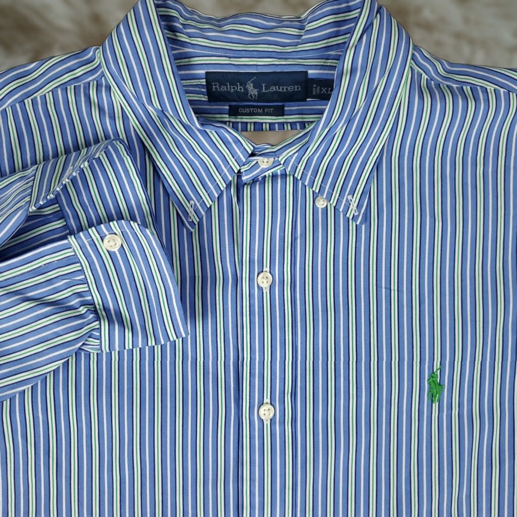 Ralph Lauren Ralph Lauren Shirt Mens XL Blue Striped Custom Fit Button Up Long Sleeve Size US XL / EU 56 / 4 - 1 Thumbnail
