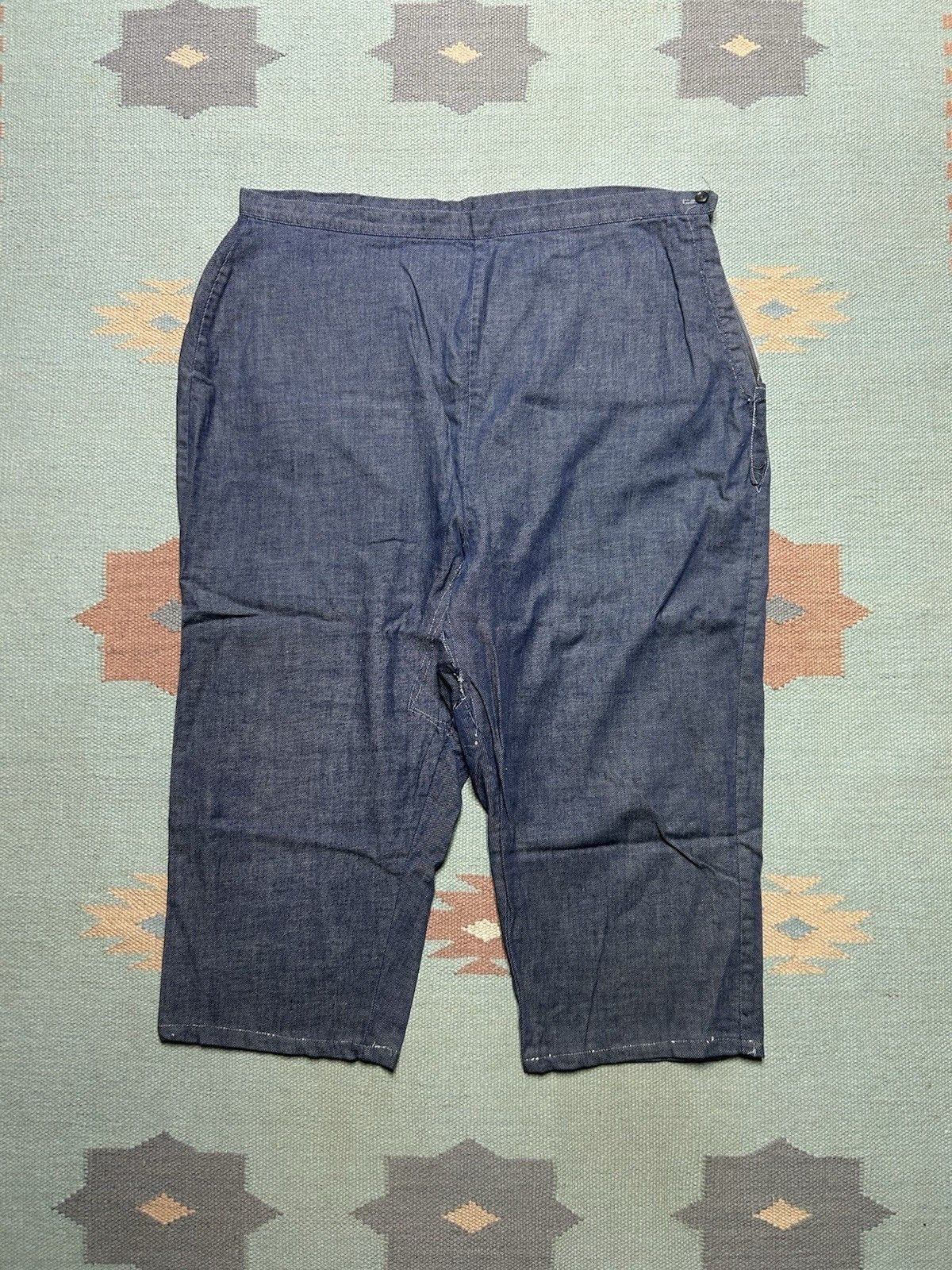 Vintage Vtg 50s denim side zip jean women pedal pushers farm worn 36 Size 36" / US 14 / IT 50 - 1 Thumbnail