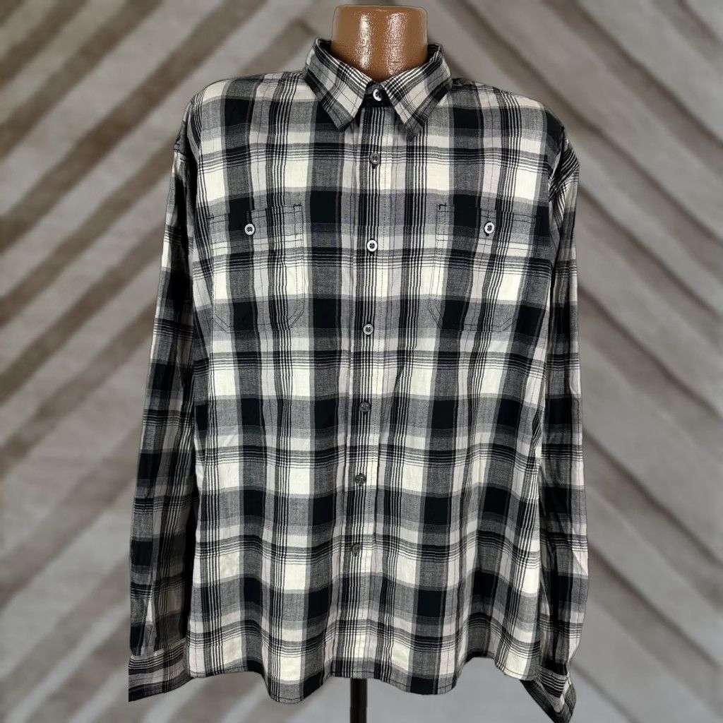 Wrangler Wrangler Flex For Comfort Shirt Men 2XL Black Plaid Casual Work Stretch Button-Up Long Sleeve Shirt Mens Size US XXL / EU 58 / 5 - 1 Thumbnail