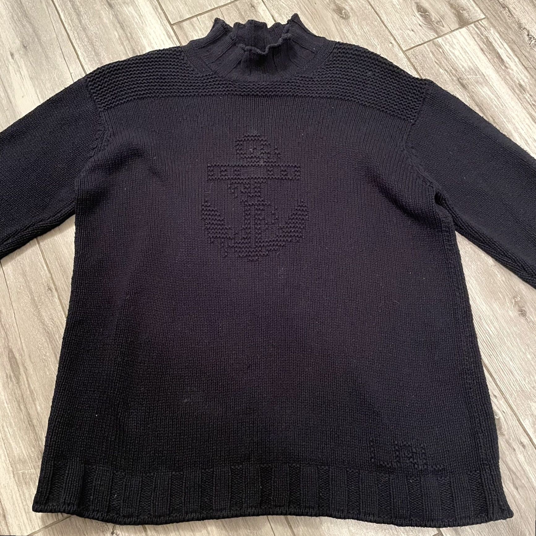 Ralph Lauren Lauren Ralph Lauren Navy Blue Knit Mock Neck Nautical Anchor Sweater Large Size L / US 10 / IT 46 - 2 Thumbnail