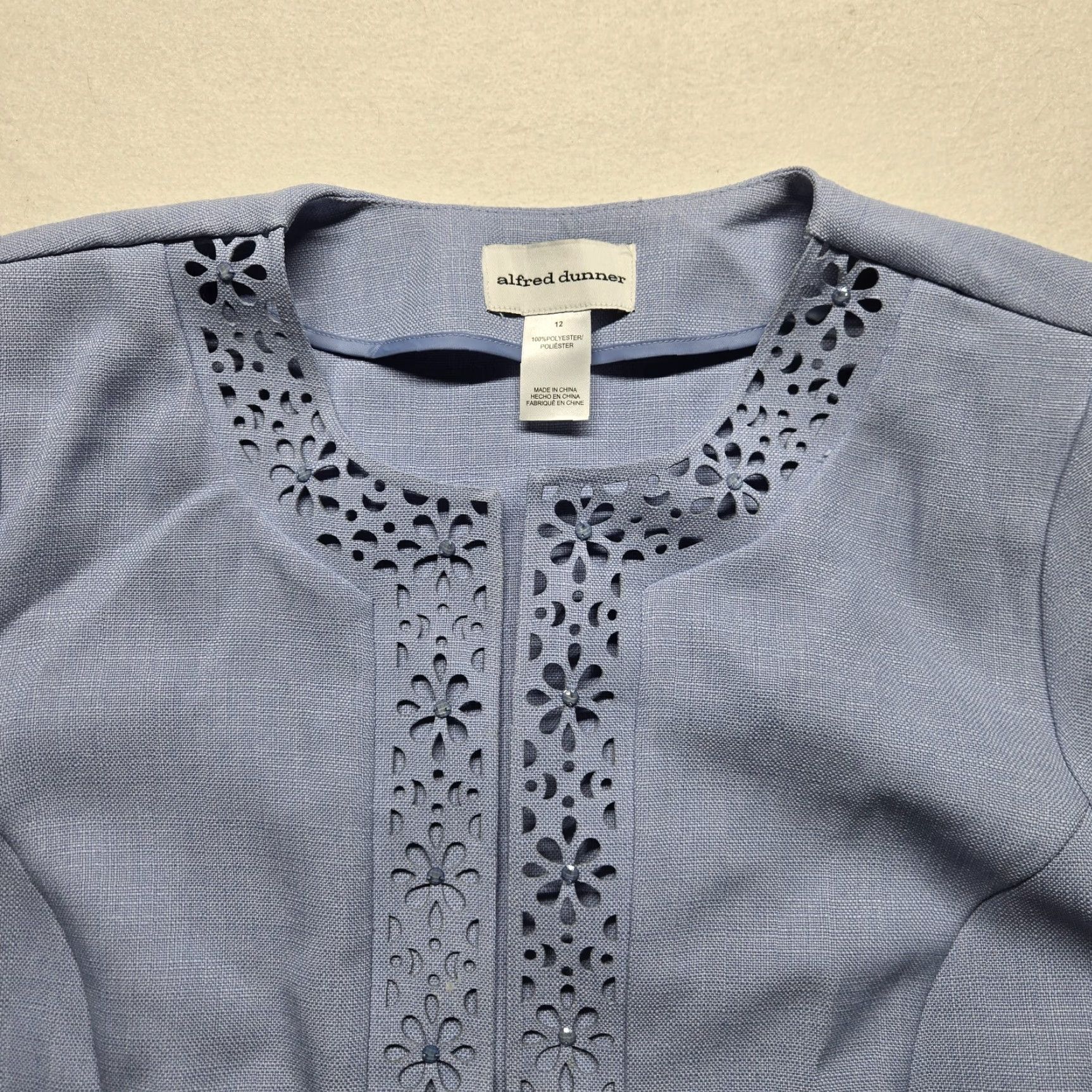 Vintage Alfred Dunner Blue Floral Embroidered Coat Jacket 12 Womens 3/4 Sleeve Adult Size XL / US 12-14 / IT 48-50 - 2 Thumbnail