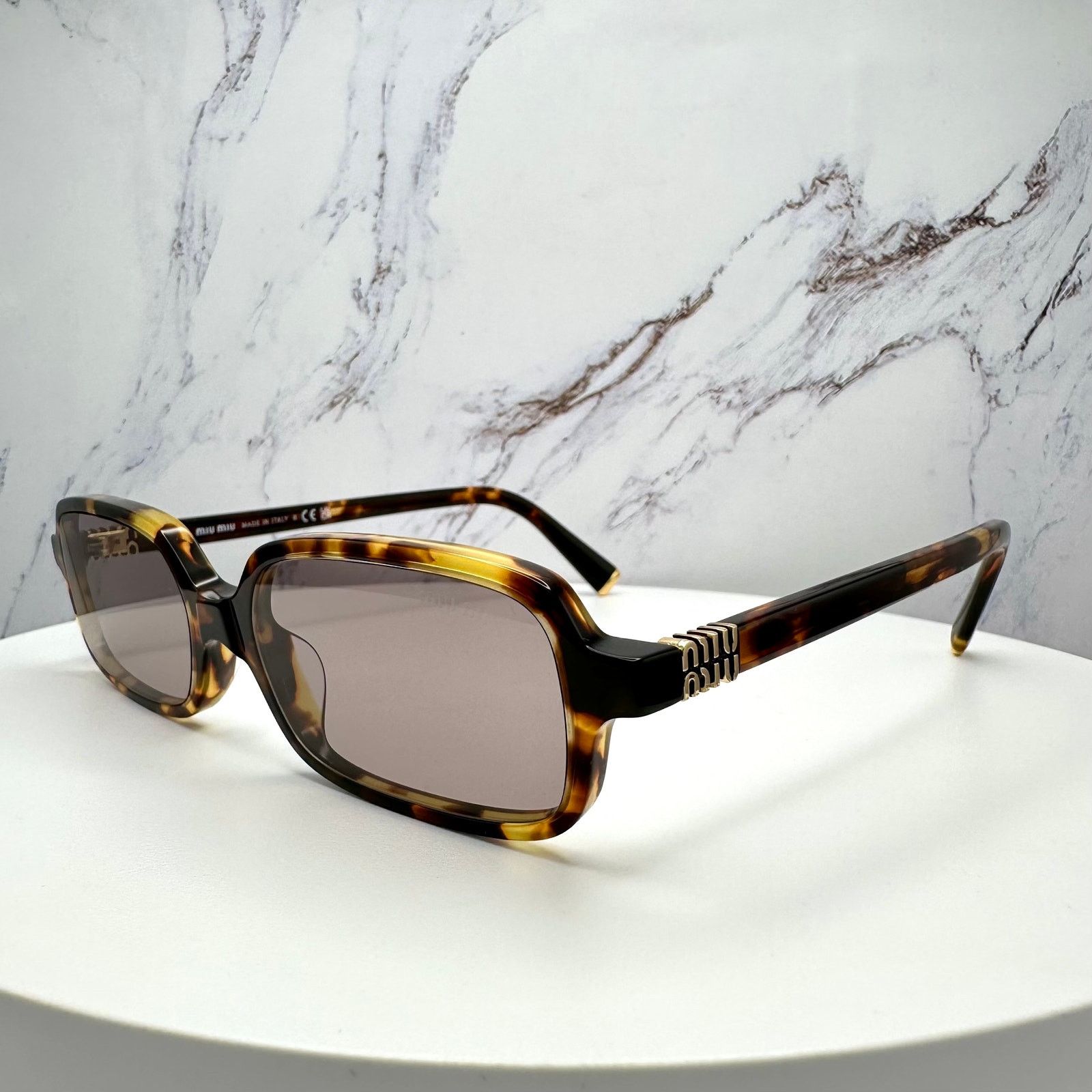 Miu Miu New MIU MIU Sunglasses Brown Tortoise Rectangular Gold Logo Size ONE SIZE - 19 Thumbnail