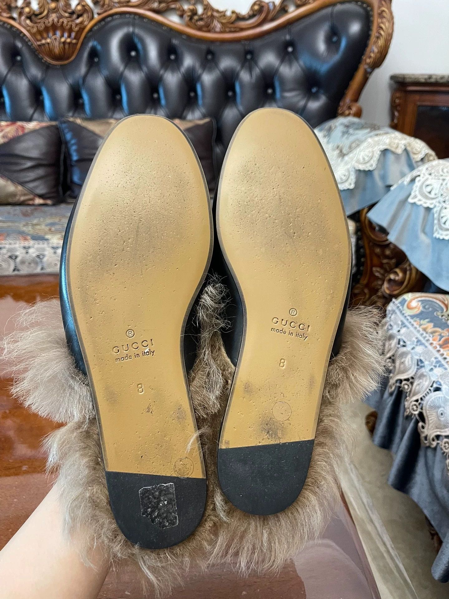 Gucci Gucci Men's Horsebit Calfskin Fur-Lined Black & Gold US 8 Size US 8 / EU 41 - 6 Thumbnail