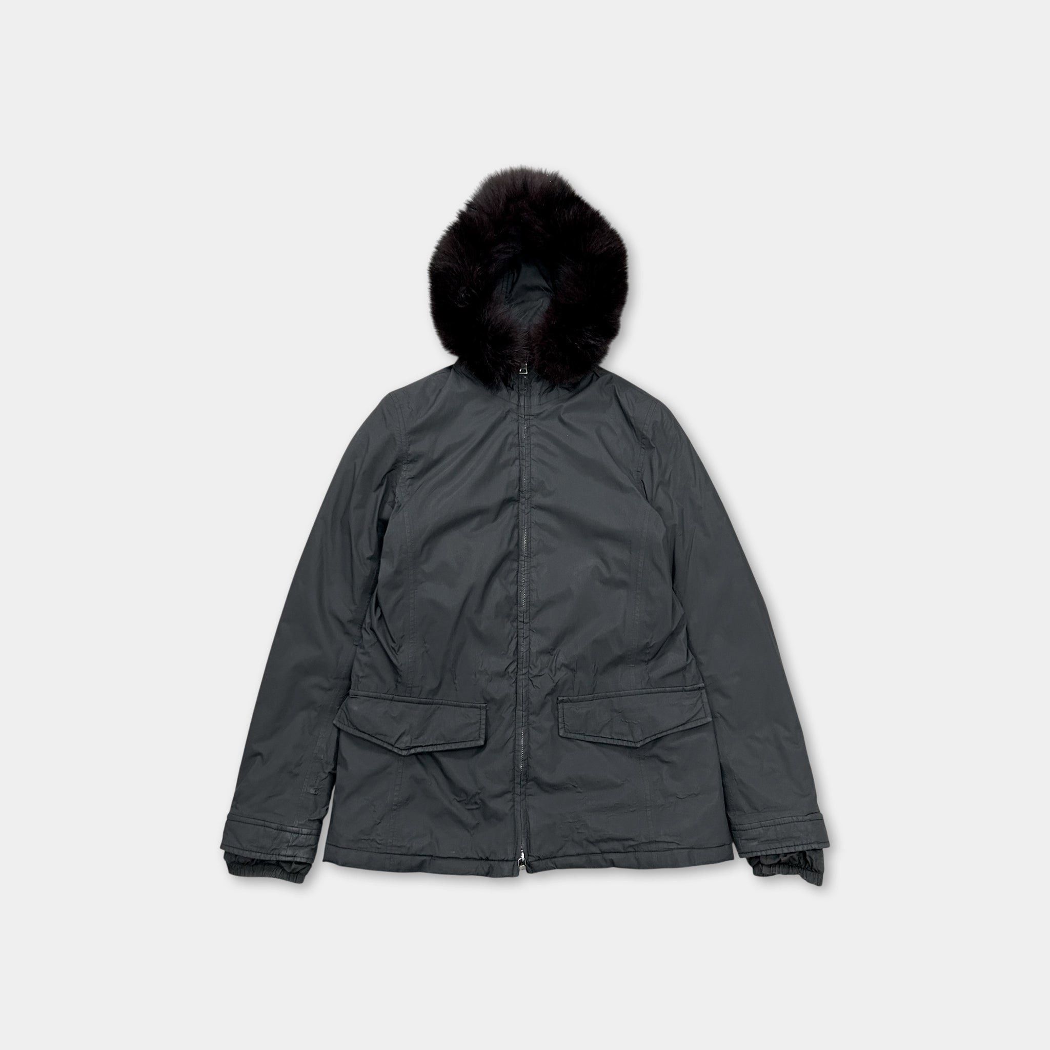 Prada Prada Gore-Tex 2000s Dark Grey Nylon Fur Hood Coat Size US S / EU 44-46 / 1 - 1 Thumbnail