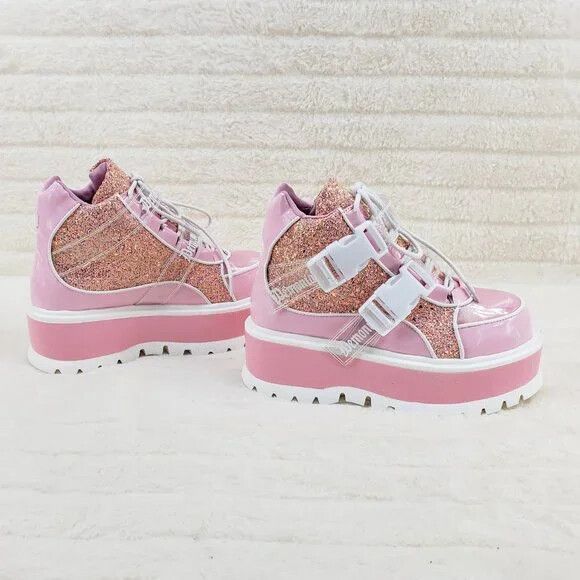 DEMONIA Slacker 50 Pink Glitter Platform Sneaker Ankle Boot