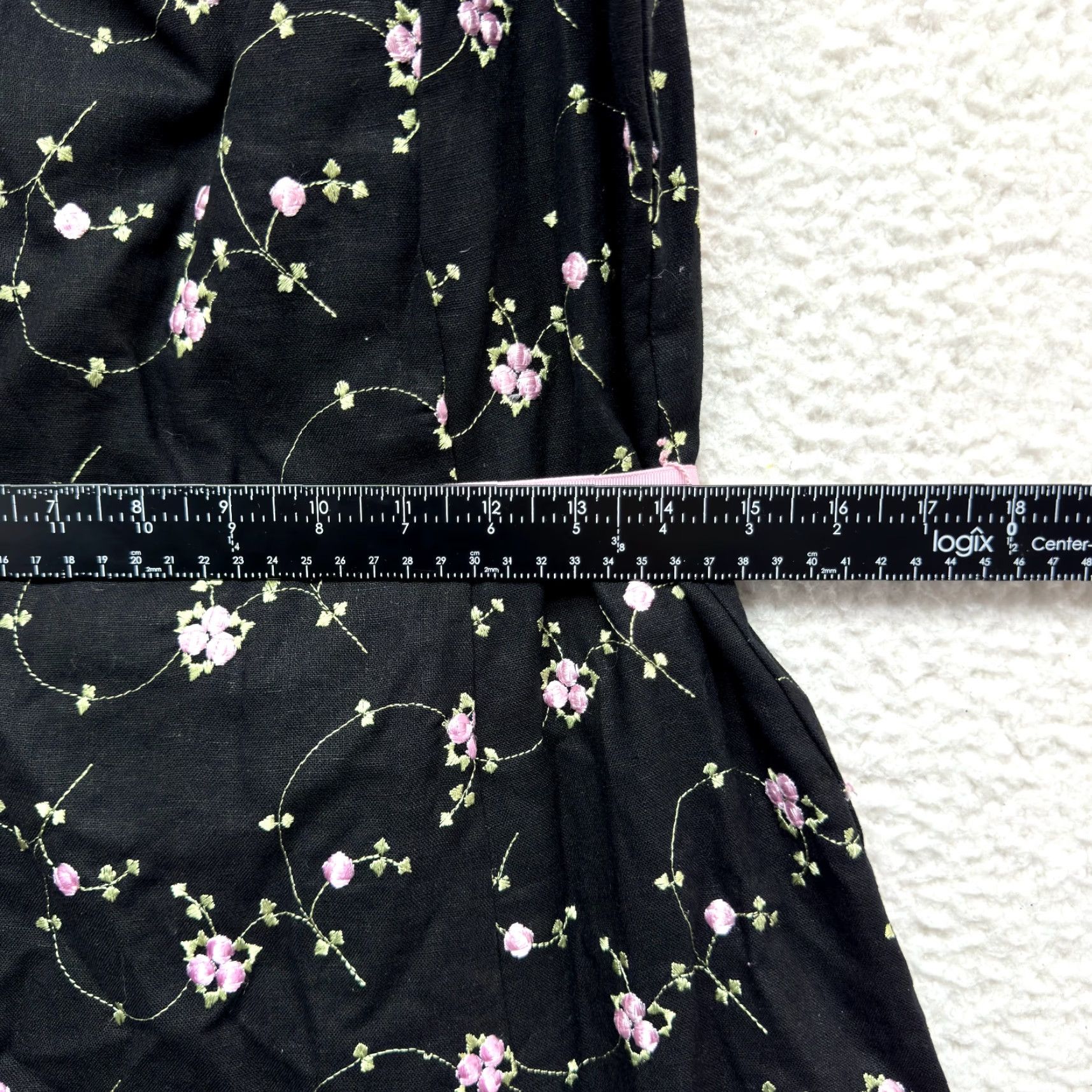 Vintage VINTAGE 90s Y2K A-Line Midi Dress Black Pink Floral Linen Blend Empire Large 10 Girls? Size L / US 10 / IT 46 - 7 Thumbnail