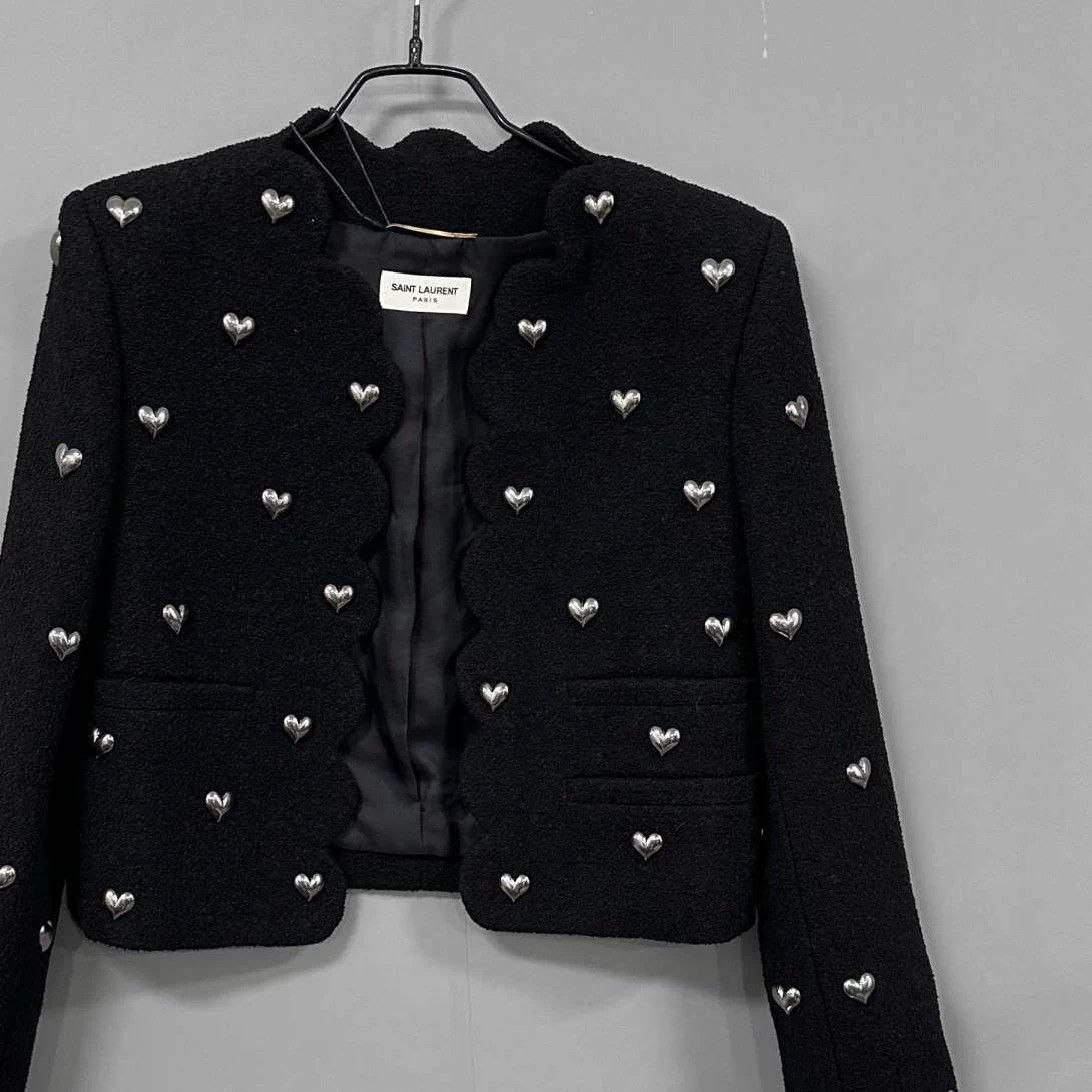 Saint Laurent Paris Saint Laurent Women's Silver Heart Button Tweed Jacket 40 Size S / US 4 / IT 40 - 2 Thumbnail